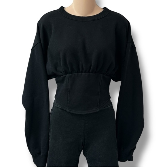 Good American Terry Corset Crewneck Black sz 2 / Medium - Picture 3 of 6